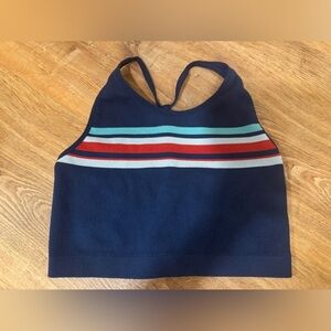 Light Blue, dark blue and and red y-back ribbed top​​​​​​